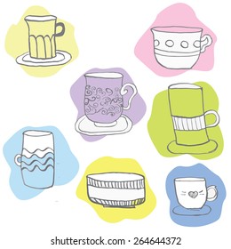 Collection of hand-drawn pictures of cups