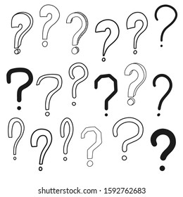 Collection of hand-drawn question marks. Vector illustration