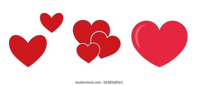A collection of hand-drawn red heart illustrations. Vector symbols and icon designs.