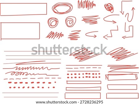  collection of hand-drawn red marker or pen design elements.