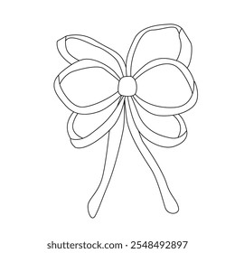A collection of hand-drawn ribbon bows. Black and white bows for Christmas gifts, gift cards and luxury packaging isolated on white background