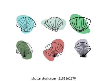 Collection Hand-Drawn Scalop Sea Animals With Abstract Shape Color Illustration Black And White
