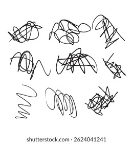 Collection of Hand-Drawn Scribbles and Doodles in Black