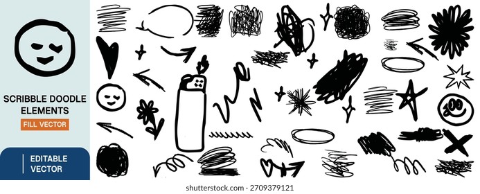 Una Colección de garabatos y garabatos dibujados a mano, marcas juguetonas, estrellas, rostros y líneas de Forma libre