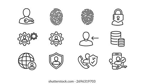 Coleção de ícones desenhados à mão de segurança e autenticação de usuário para proteção digital e vetor de acesso