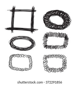 Collection of hand-drawn sketch frames for holiday design. Set vector illustration frames in doodle style sketch art.