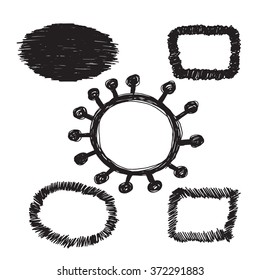 Collection of hand-drawn sketch frames for holiday design. Set vector illustration frames in doodle style sketch art.