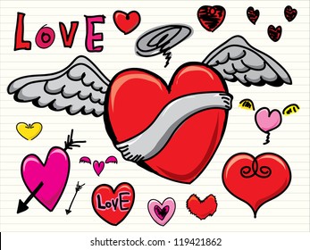 collection of hand-drawn sketch hearts