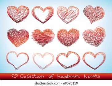 collection of hand-drawn sketch hearts