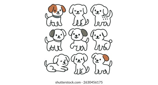 collection of hand-drawn sketches of happy pups