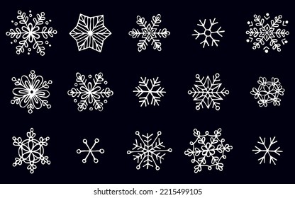Collection of hand-drawn snowflakes. Isolated vector doodle set elements for your Christmas winter design