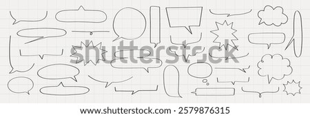 Collection of hand-drawn speech bubbles in various shapes. Speech bubbles for comics, notes, and designs. Speech bubbles on a grid background. Message illustration vector.