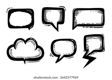 Collection of hand-drawn speech and thought bubbles in various shapes