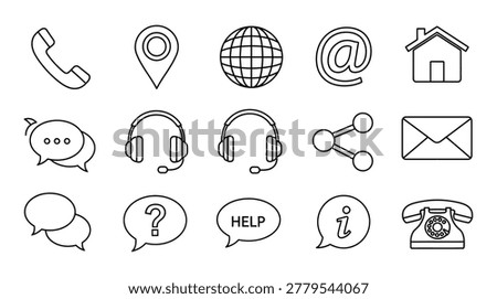 A collection of hand-drawn style icons representing various communication methods and contact information. includes
