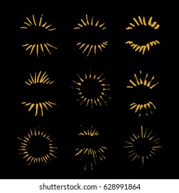 Collection of handdrawn sun bursts. Unique design for your logo or text drawn by pen and ink. Grunge design element. Vector art.
