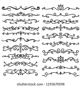 Collection of Handdrawn swirls and curles. Design element of ornaments for wedding cards, in invitations, save the date cards, flyers for restaurant