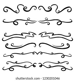 Collection of Handdrawn swirls and curles. Design element of ornaments for wedding cards, in invitations, save the date cards, flyers for restaurant