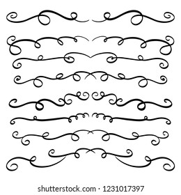 Collection of Handdrawn swirls and curles. Design element of ornaments for wedding cards, in invitations, save the date cards, flyers for restaurant