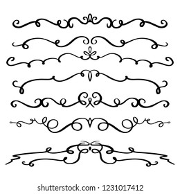 Collection of Handdrawn swirls and curles. Design element of ornaments for wedding cards, in invitations, save the date cards, flyers for restaurant