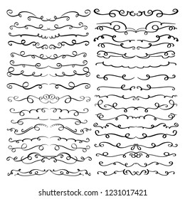 Collection of Handdrawn swirls and curles. Design element of ornaments for wedding cards, in invitations, save the date cards, flyers for restaurant