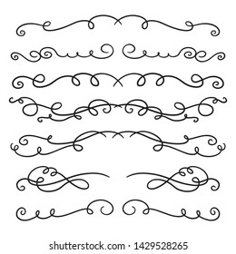 Collection of Handdrawn swirls and curles. Design element of ornaments for wedding cards, in invitations, save the date cards, flyers for restaurant