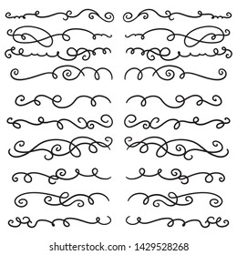 Collection of Handdrawn swirls and curles. Design element of ornaments for wedding cards, in invitations, save the date cards, flyers for restaurant