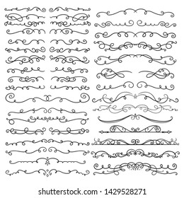 Collection of Handdrawn swirls and curles. Design element of ornaments for wedding cards, in invitations, save the date cards, flyers for restaurant