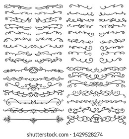 Collection of Handdrawn swirls and curles. Design element of ornaments for wedding cards, in invitations, save the date cards, flyers for restaurant