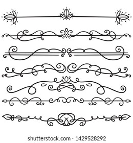 Collection of Handdrawn swirls and curles. Design element of ornaments for wedding cards, in invitations, save the date cards, flyers for restaurant