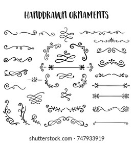 Collection of Handdrawn swirls and curles. Design element of ornaments for wedding cards, in invitations, save the date cards, flyers for restaurant