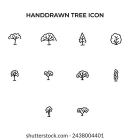 Sammlung von Handgezeichnetem Baum-Symbol, einfaches Doodle-Symbol