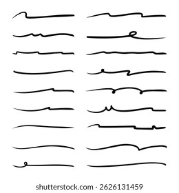 Coleção de sublinhados desenhados à mão e linhas decorativas
