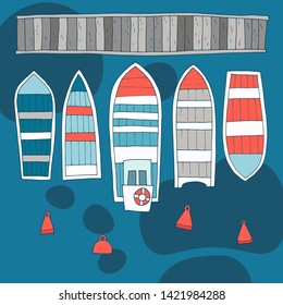 Collection of hand-drawn vector boats.