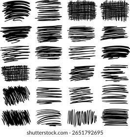 Een verzameling handgetekende vectorgrunge-texturen. Beschikt over verschillende schetsmatige hatching, cross-hatching, en penseelstreek stijlen in vierkante vormen. Perfect voor patronen.