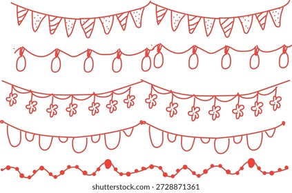 colección de Ilustraciones vectoriales dibujadas a mano de guirnaldas decorativas y luces de cuerda. Estos se utilizan típicamente como Navidades o Elementos de decoración navideña