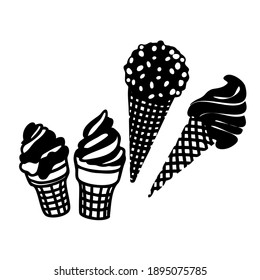 Una colección de ilustraciones vectoriales hechas a mano de helado aislado en un fondo blanco. Estilo Doodle. Iconos de helados