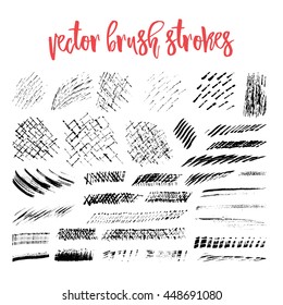 Collection of handdrawn vector textures. Brush strokes and skretches for grunge look. Brush templates for vector art. Creative hand painted textures - can be used for art overlay