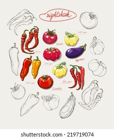 Collection of hand-drawn vegetables, vector illustration.
