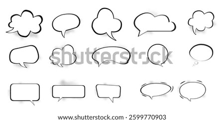 A collection of hand-drawn vintage comic speech bubbles with a classic halftone effect. These retro-style text bubbles are perfect for comics, cartoons, graphic novels, pop art designs, and creative p