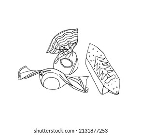 collection of hand-drawn vintage sweets, confectionery, drawn in the style of doodles. Vector EPS10