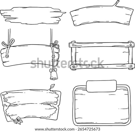 Collection of hand-drawn wooden signs and pointers, perfect for rustic, vintage, or adventure-themed designs. Ideal for game interfaces, maps, labels, and informational displays.	
