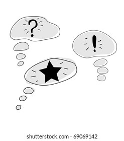  collection of hand-drawn word bubbles and thought bubbles