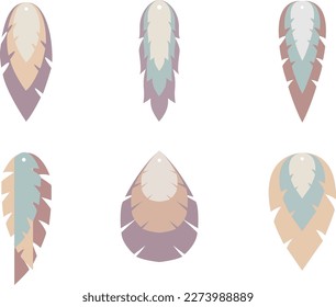 Collection of handmade earrings in ethnic style. Color vector illustration. boho style design.