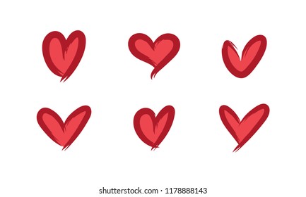 Collection of handmade heart shapes. Symbol of love. Valentine's Day card. Vector illustration.