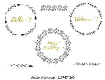 A collection of handmade sketches with plants. Monochrome image of wild flowers and herbs. Black and white elements for coloring. Vector illustration.