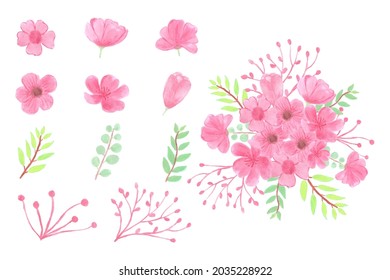 Collection of handmade watercolor flower art bouquet hand drawn
