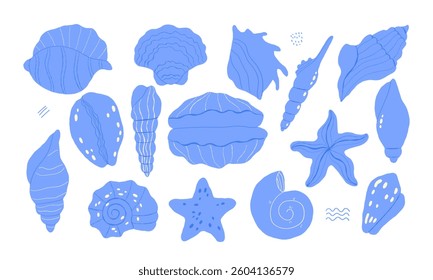  Collection of hand-painted seashells. Vector illustration