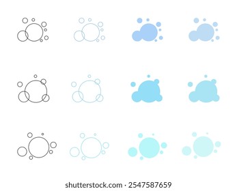 A collection of hand-painted soap bubbles in blue shades, isolated on a white background, doodle, vector. Decorative aerial flying element for label, decoration, design. Contour drawing of foam.