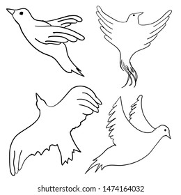 Collection of handrawn bird flying cartoon style vector
