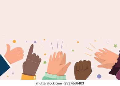 Collection of hands expressing support, applause and like. Place for your own text.